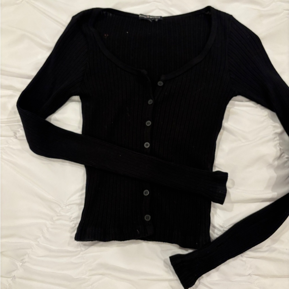 Brandy Melville Black Button-Down Ribbed Shirt